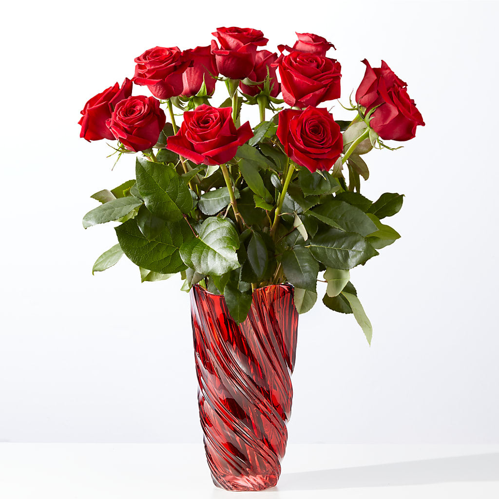 Classic Love Red Rose Bouquet with Red Vase