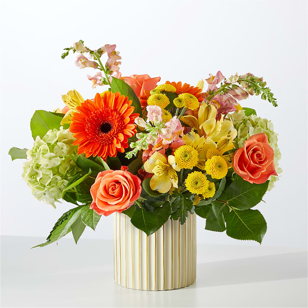 Autumn Sunshine Bouquet with Ivory Vase – SB FLORAL & DESIGN, Erie IL