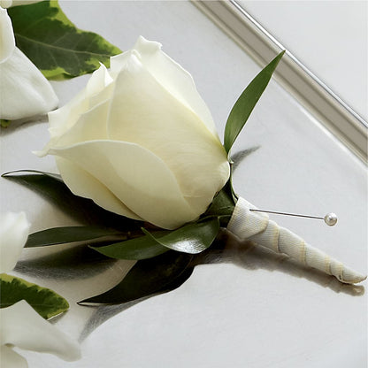 White Rose Boutonniere – SB FLORAL & DESIGN, Erie IL
